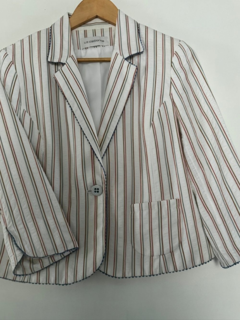 Liz Claiborne White Blazer with Red and Navy Stripes